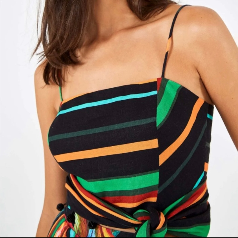 FARM Rio Black Multi-Stripe Crop Top